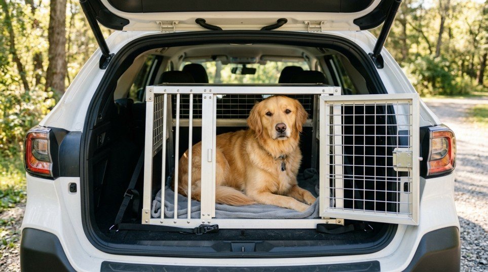 dog cage in car
